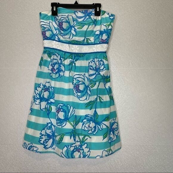 LILLY Pulitzer Langley Floral Beaded Silk Strapless Dress 2 - Picture 2 of 8